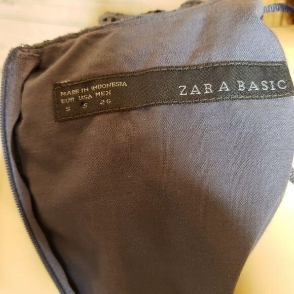 Zara Basic navy blue Women’s sleeveless Lace Dress With ribbon Bow Tie Waist S - Picture 3 of 9